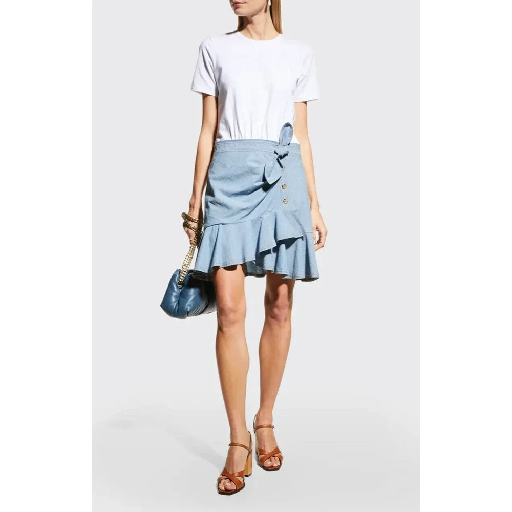 NWT Veronica Beard Chambray Bari T-Shirt Dress Tie Waist Ruffle Women's Large - Picture 10 of 15